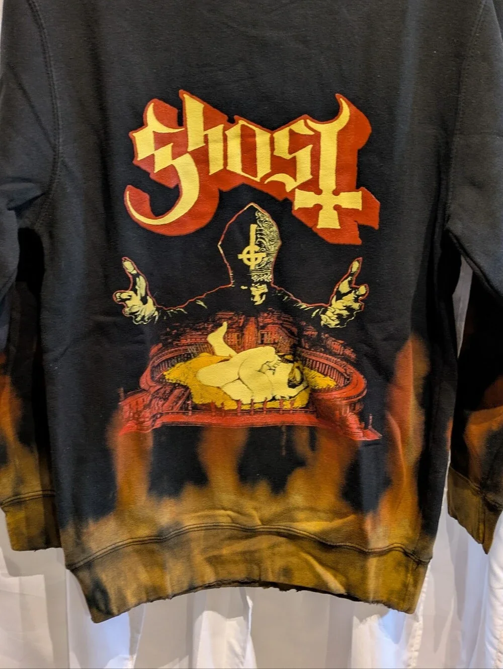 16 Ghost Official Infestissumam Flames Bleach Dip Dye Crewneck Sweatshirt - S